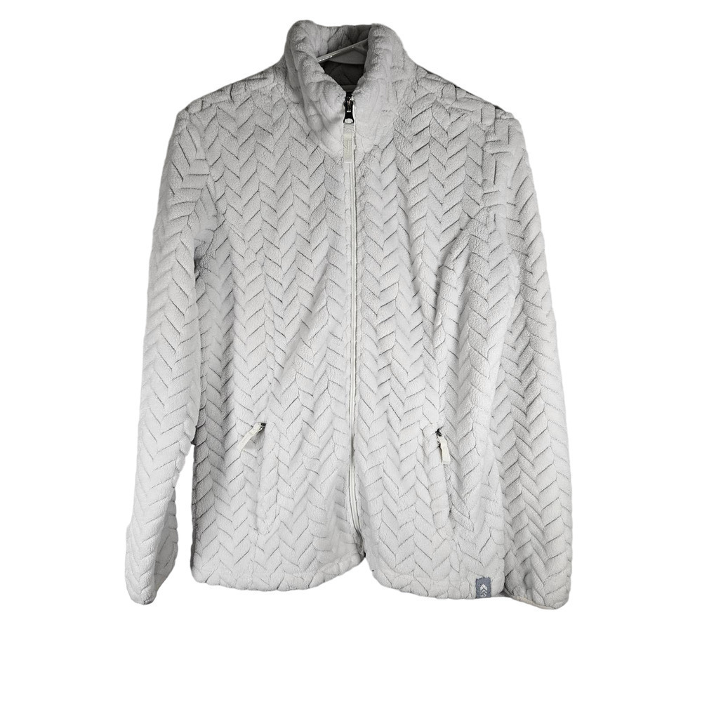 Free‎ Country Women's Faux Fur White Jacket Size Small Pockets Chevron Design
